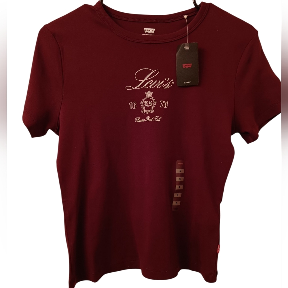 Levi's Logo Women's Maroon/Burgundy Short-Sleeve Size Small